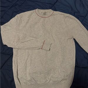Eleventy Crewneck 100% Cotton Size Small Light Grey Red Contrast Stitch